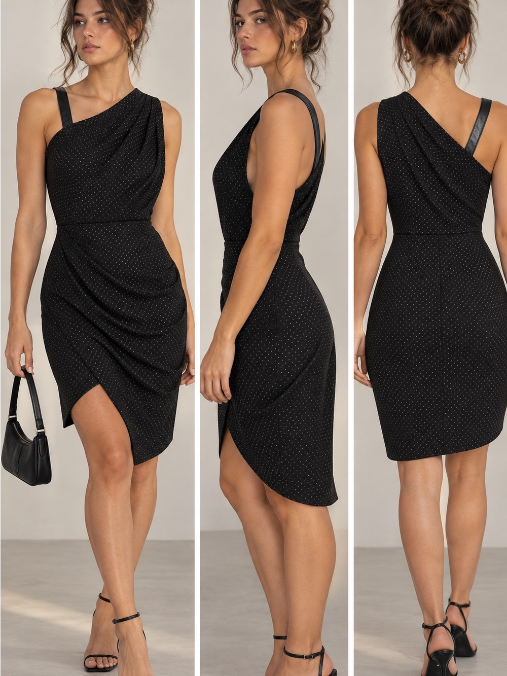 DKNY Black One-Shoulder Asymmetrical Sheath Dress